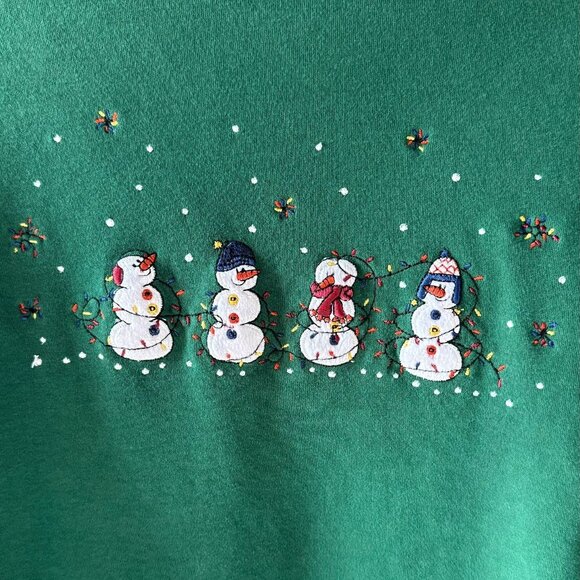 Classic Elements Size XL Snowmen Applique Green Shirt Cotton WITH FLAWS - Picture 12 of 12